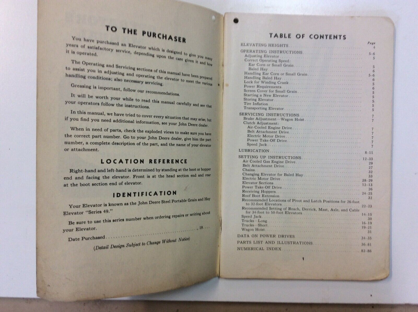 OMC20649 John Deere Operators Manual For Steel Portable Hay And Grain Elevator