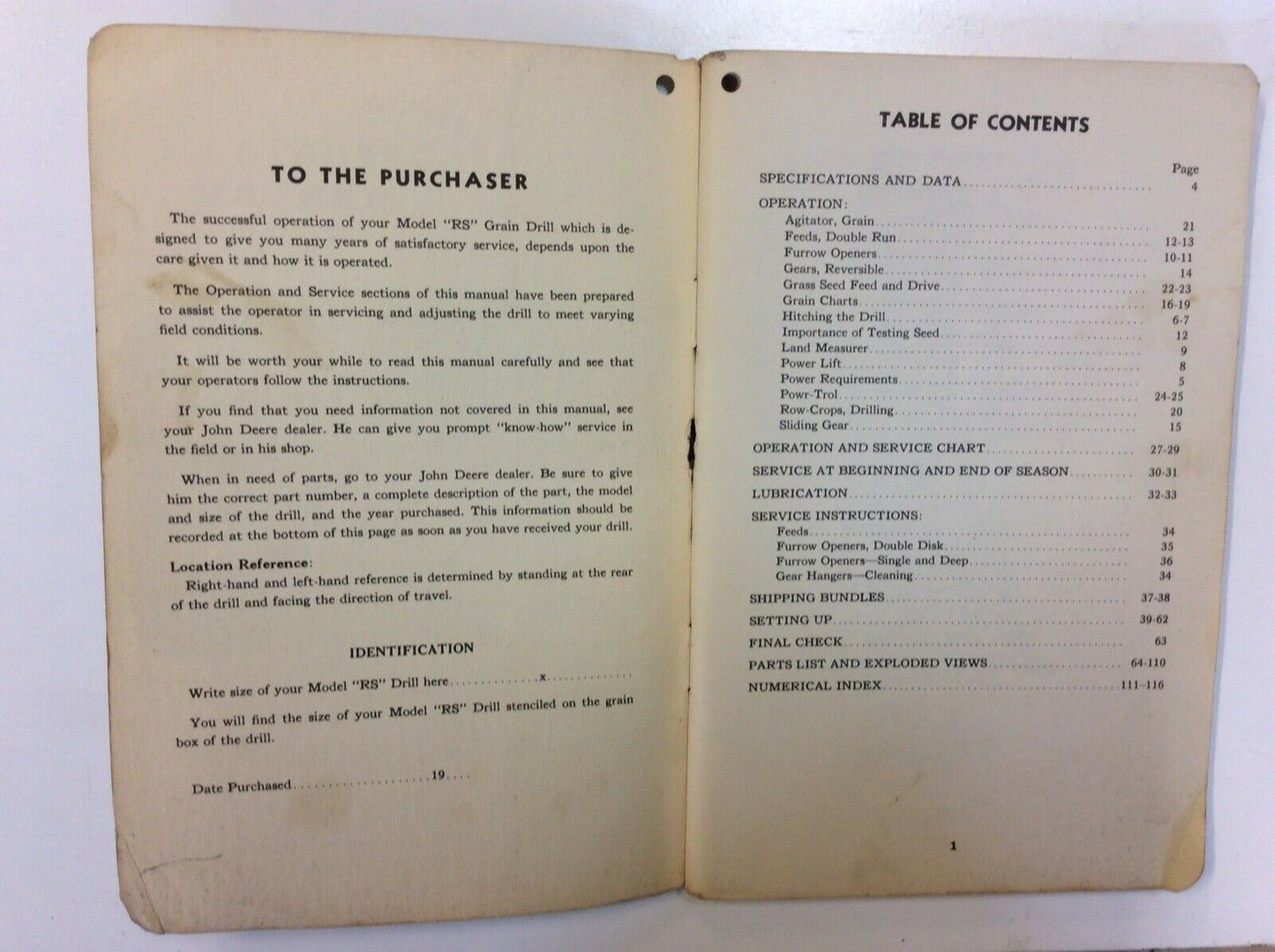 OMM27151 John Deere Operators Manual For Van Brunt Grain Drill Model RS