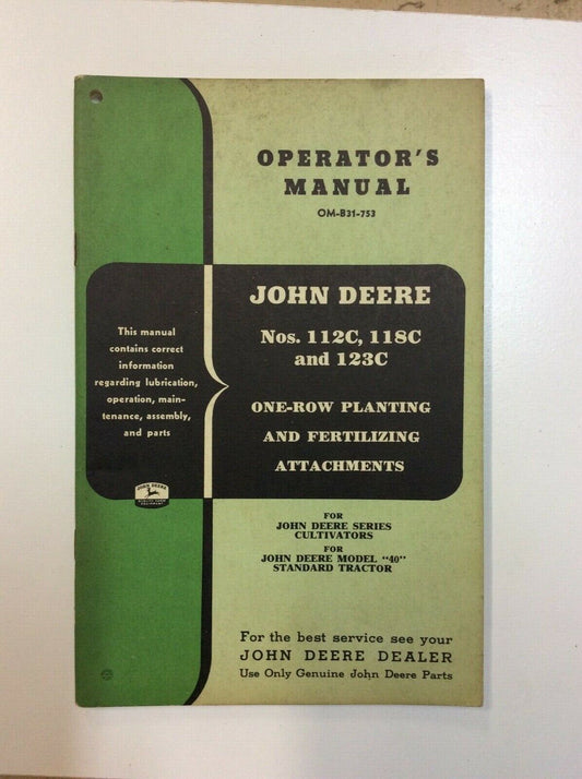 OMB31753 John Deere Operators Manual For 112C, 118C, 123C Planter