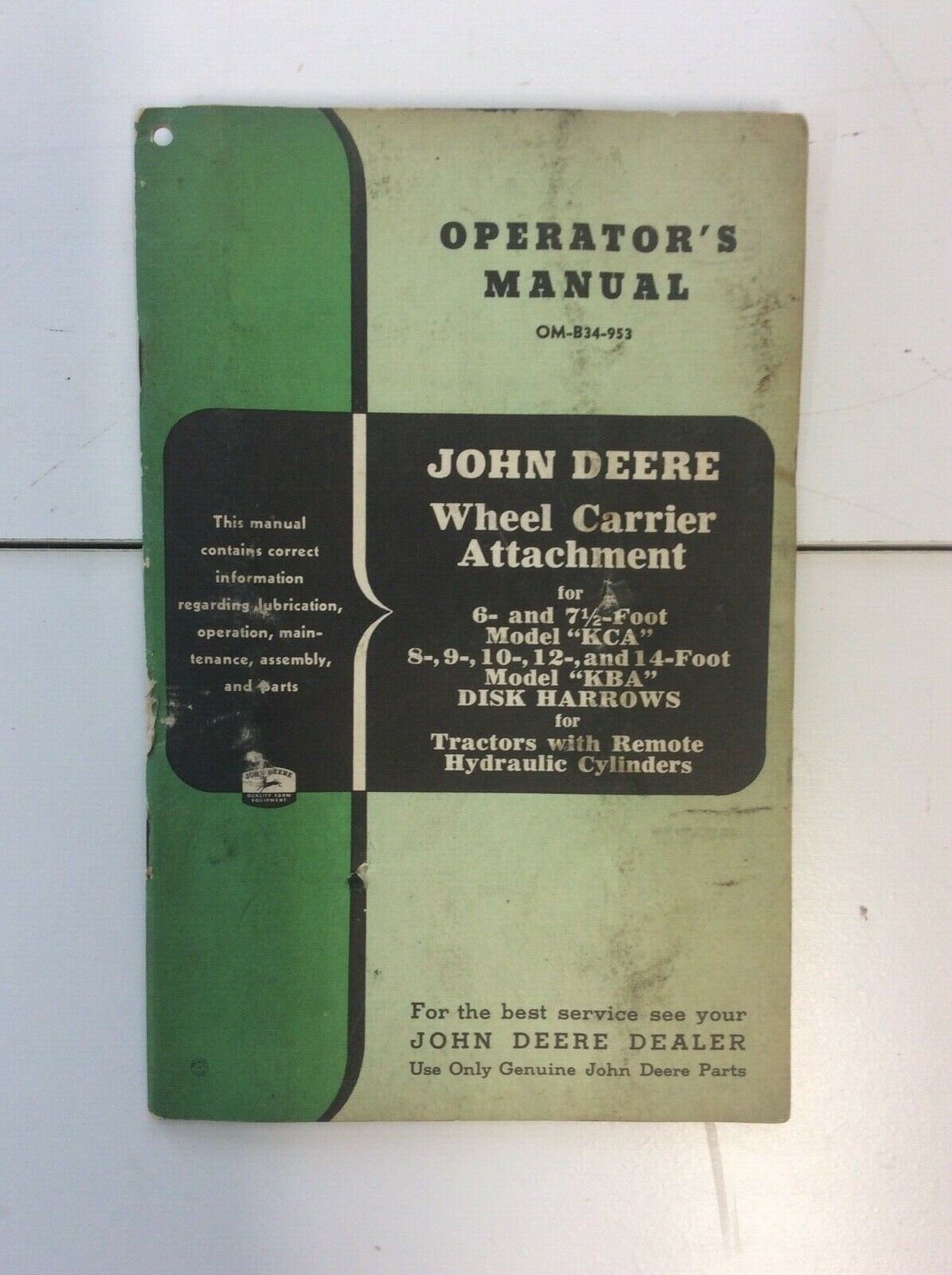 OMB34953 John Deere Operators Manual For Wheel Carrier Attachment For KBA Discs